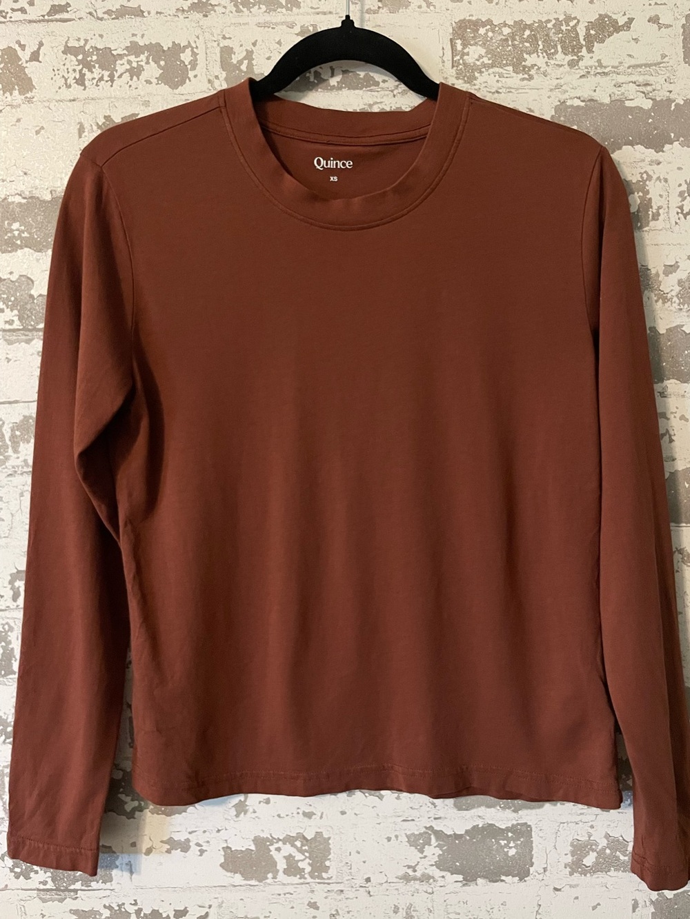 Quince Cotton Modal Long Sleeve Crewneck Tee Rust Brown XS Soft Stretch